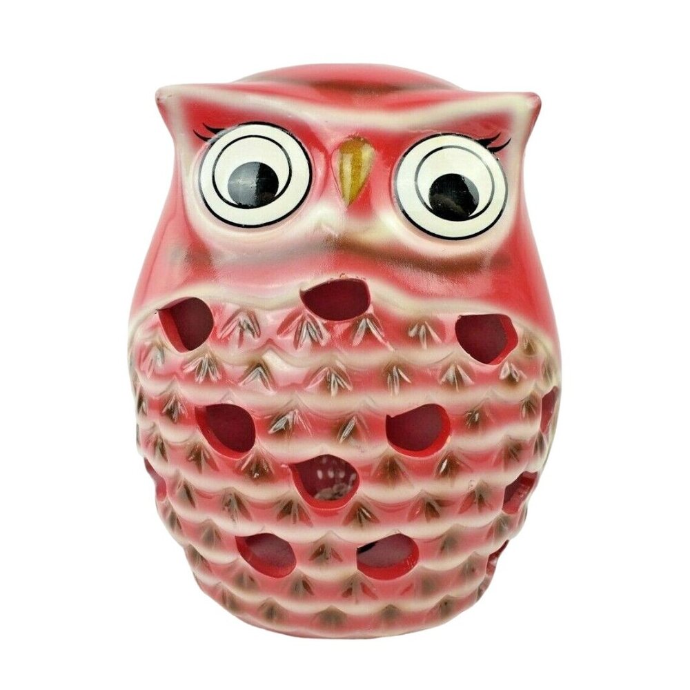 Decorative Owl Red Ceramic Vintage 8.5 x 6.5 inch Accent Table Lamp